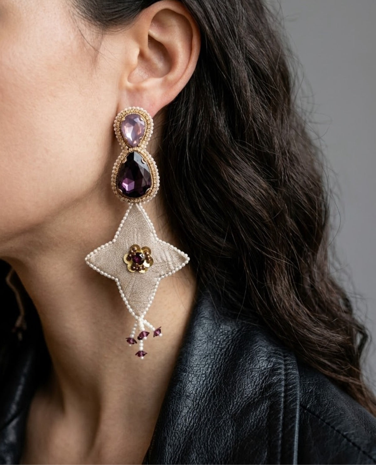 Arghavan Earrings — worn with black leather